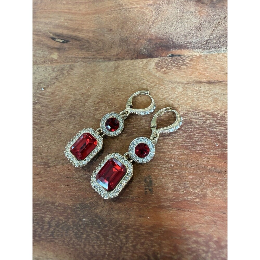 Givenchy Ruby Color Double Drop Earrings Red Silver Women’s Glamorous Sparkle